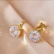 Classic Solitaire Cubic Zirconia Clip-On Earrings - Gold Tone - 4