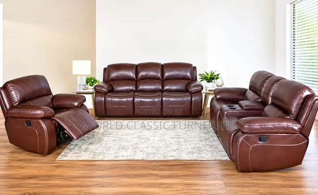 Luxury Brown Leather Recliner Sofa Set (7-Seater) - 1