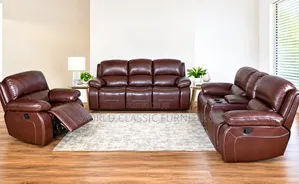 Luxury Brown Leather Recliner Sofa Set (7-Seater)