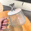 Cute Glass Cup with Lid and Spoon - 2