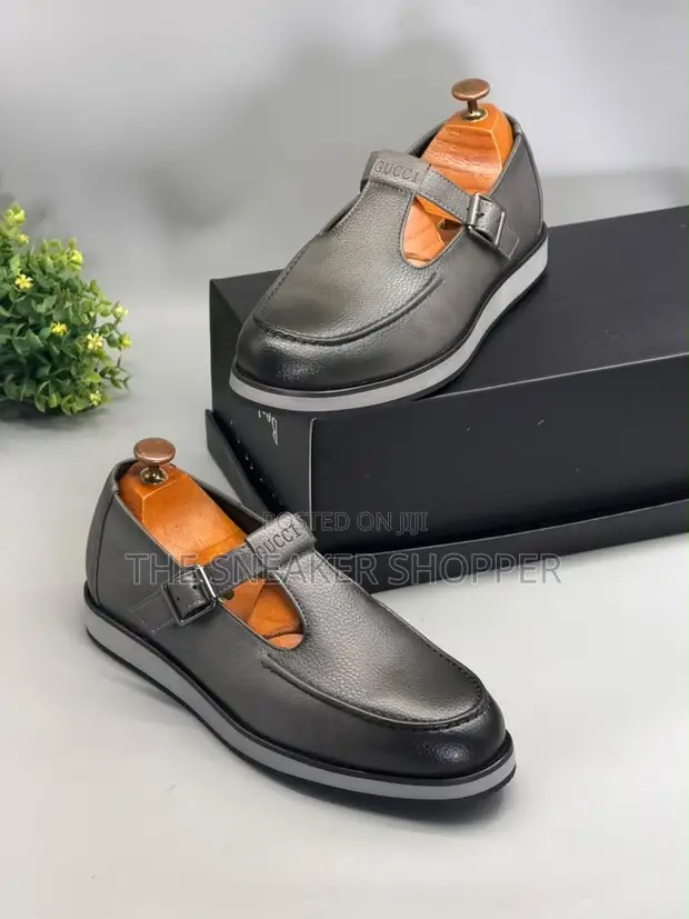 Grey Gucci T-Bar Monk Loafer Sneakers - 1
