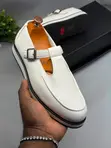 Gucci T-Bar Monk Loafer - White Leather - 1
