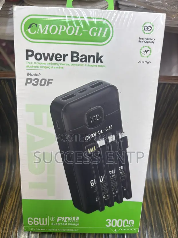 30000mAh Power Bank with Built-in Cables - 1