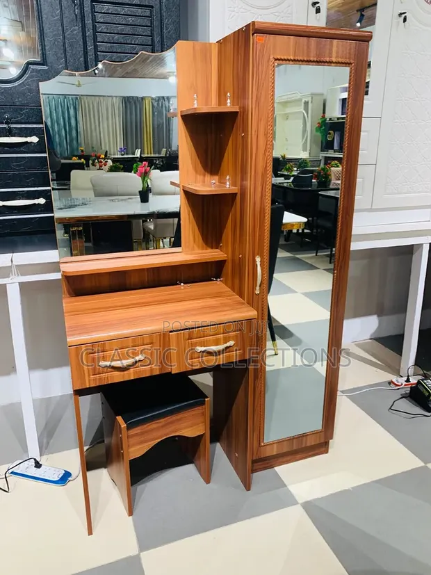 2-in-1 Wooden Dressing Table with Full-Length Mirror - 1