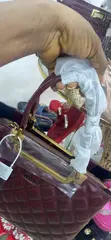 Luxury Quilted Ladies Handbag - Wine - 2