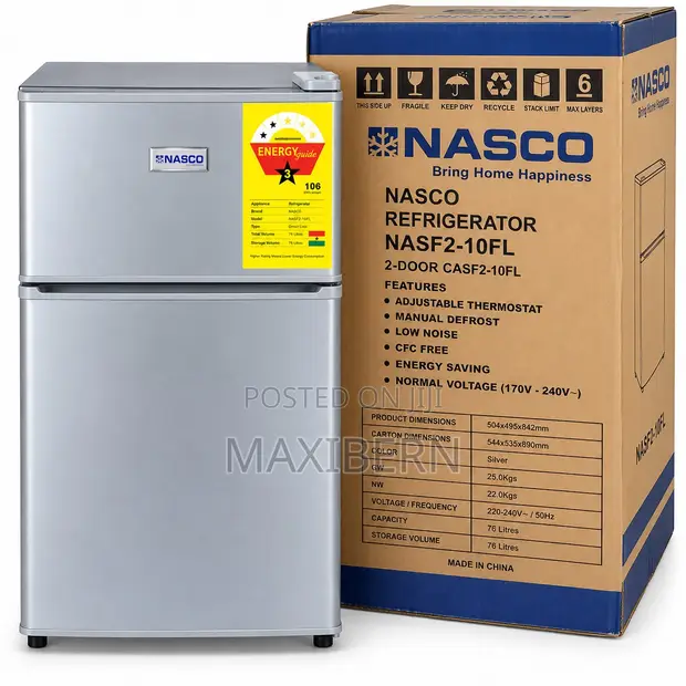 Nasco NASF2-10FL 76L Double Door Table Top Fridge - Silver - 1