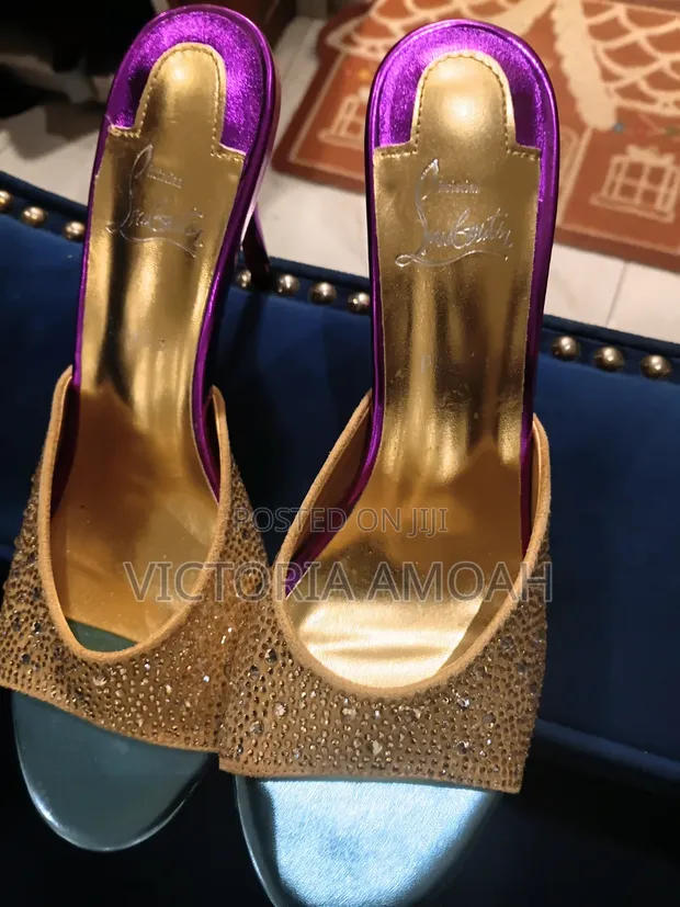 High-Heeled Mule Sandals - Gold Crystal Embellished - 1