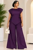 Purple 2 Piece Set: Top & Wide-Leg Trousers (Size L) - 1