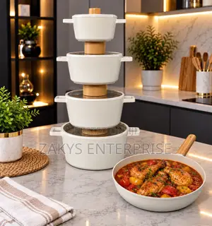 FIKA Ceramic Cookware Set - Cream White, 5-Piece Stackable Tower