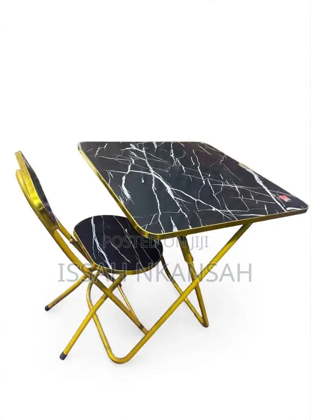 Black Folding Table and Chair Set - 1