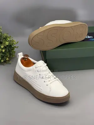 Boss White Low-Cut Perforated Sneakers