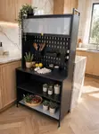 Large Black Kitchen Cabinet with Frosted Doors - 1