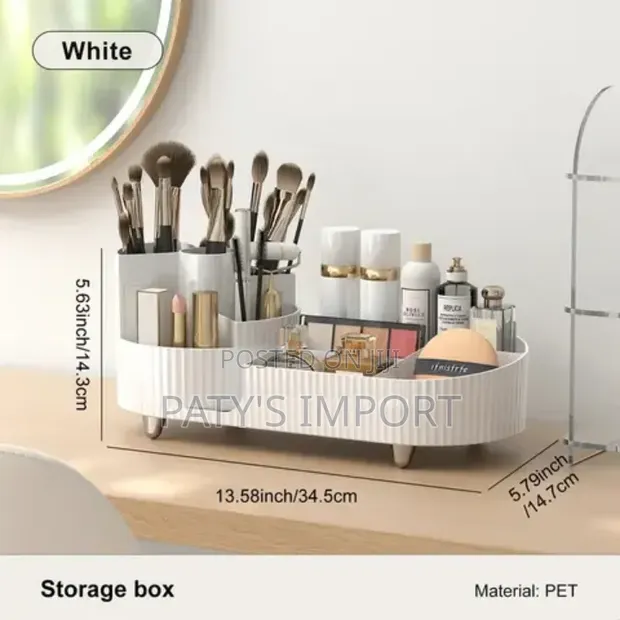 360 Rotatory Makeup Organizer - Large Beige - 1