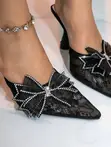 Ladies Black Lace Bow Knot Half Shoe Heels - 3