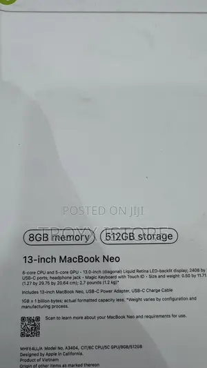 Apple MacBook Neo 2026 8GB RAM 512GB SSD