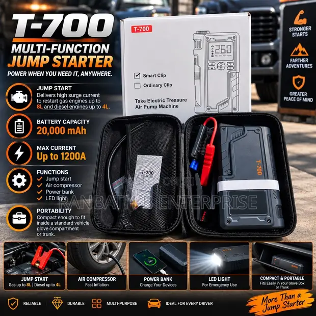 T-700 20,000mAh Jump Starter with Air Compressor & Power Bank - 1