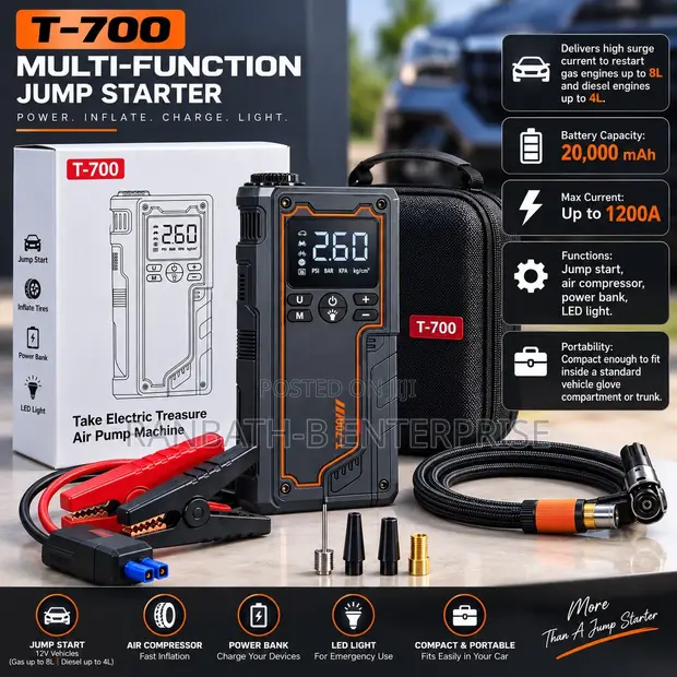 T-700 Jump Starter & Tyre Inflator - 20,000mAh - 1