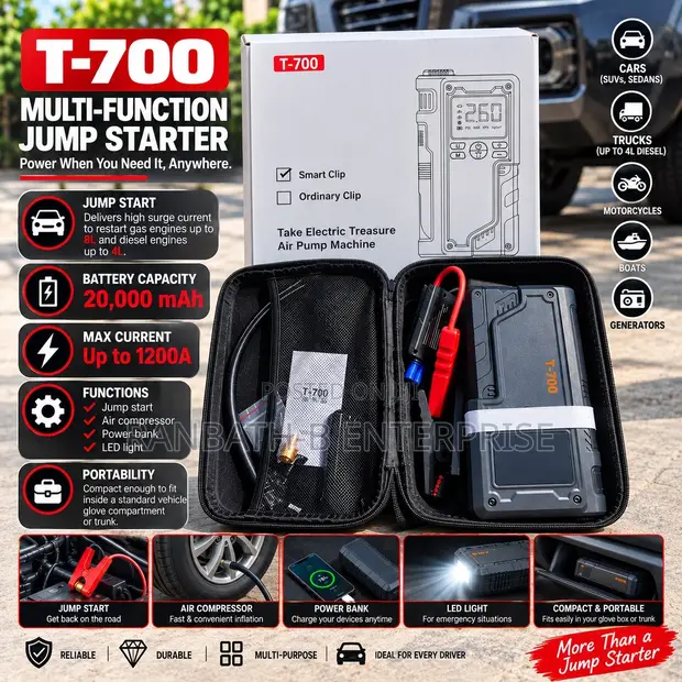 T-700 Multi-Function Car Power Air Pump & Jump Starter - 1