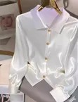 Luxury Long Sleeve Silk Satin Button-Down Shirt - 2