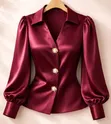 Luxury Long Sleeve Silk Satin Button-Down Shirt - 4