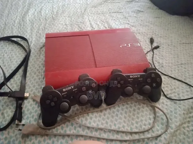 Red PS3 Slim Console with Games - 1