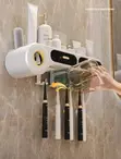 Wall-Mounted Toothpaste and Brush Holder with Dispenser - 1