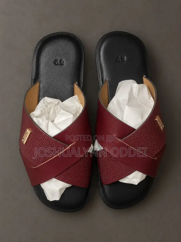 Crimson Red Leather Cross Weave Sandals for Men - 1