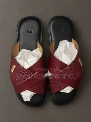Crimson Red Leather Cross Weave Sandals for Men