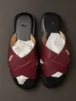 Crimson Red Leather Cross Weave Sandals for Men - 2