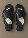 La Black Single Weave Cross Sandals for Men - 1