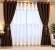 Premium Blackout Curtains with Voile - Coffee Brown & White - 1