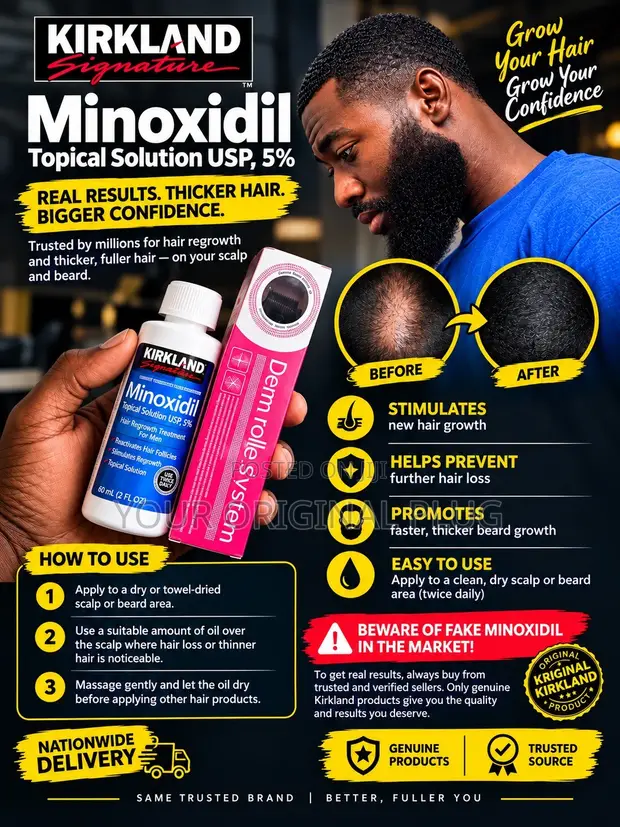 Kirkland Minoxidil 5% Extra Strength + Derma Roller Hair Growth Combo - 1