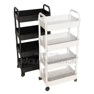 Two 4-Tier Rolling Utility Carts (White & Black)