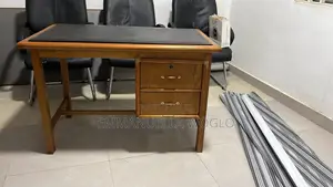 Solid Wood Office Desk with Drawers & Leatherette Top