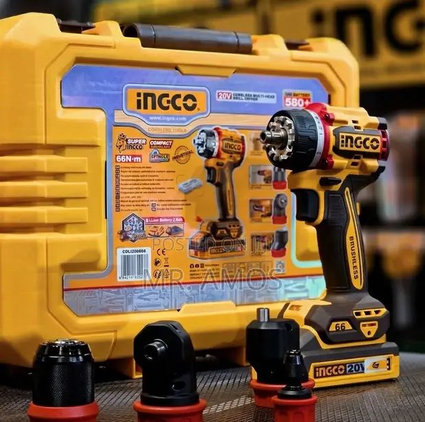 INGCO 20V Cordless Brushless Drill Driver with 47 Pcs Accessories - 1