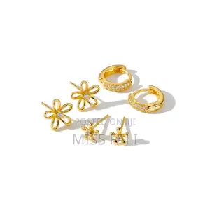 The Golden Bloom Trio Earrings Set