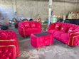 Luxury Royal Tufted Velvet Sofa Set - Red/Burgundy with Gold Trim - 1