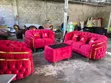 Luxury Royal Tufted Velvet Sofa Set - Red/Burgundy with Gold Trim - 2