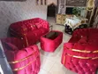 Luxury Royal Tufted Velvet Sofa Set - Red/Burgundy with Gold Trim - 3