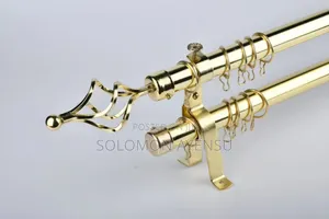Double Gold Curtain Rod with Twisted Cage Finials