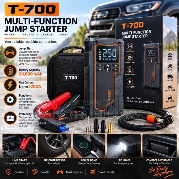 T-700 Multi-Function Jump Starter & Tyre Inflator - 20,000mAh - 1
