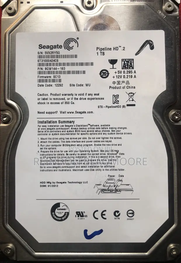 1TB Seagate SATA Desktop Hard Drive - 1
