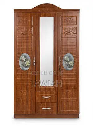 3-Door Wooden Wardrobe with Middle Glass