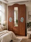 3-Door Wooden Wardrobe with Middle Glass - 3