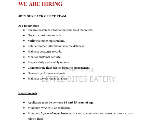 Back Office Team Member - 1