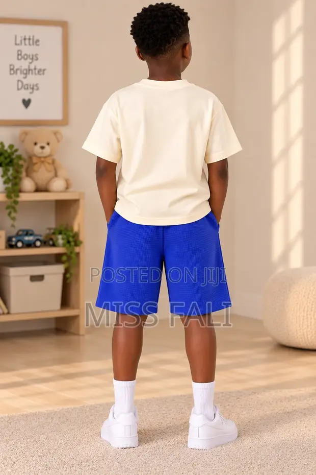 Snack Buddy Set - Boys' Cream T-Shirt & Blue Shorts (11-12 Years) - 1