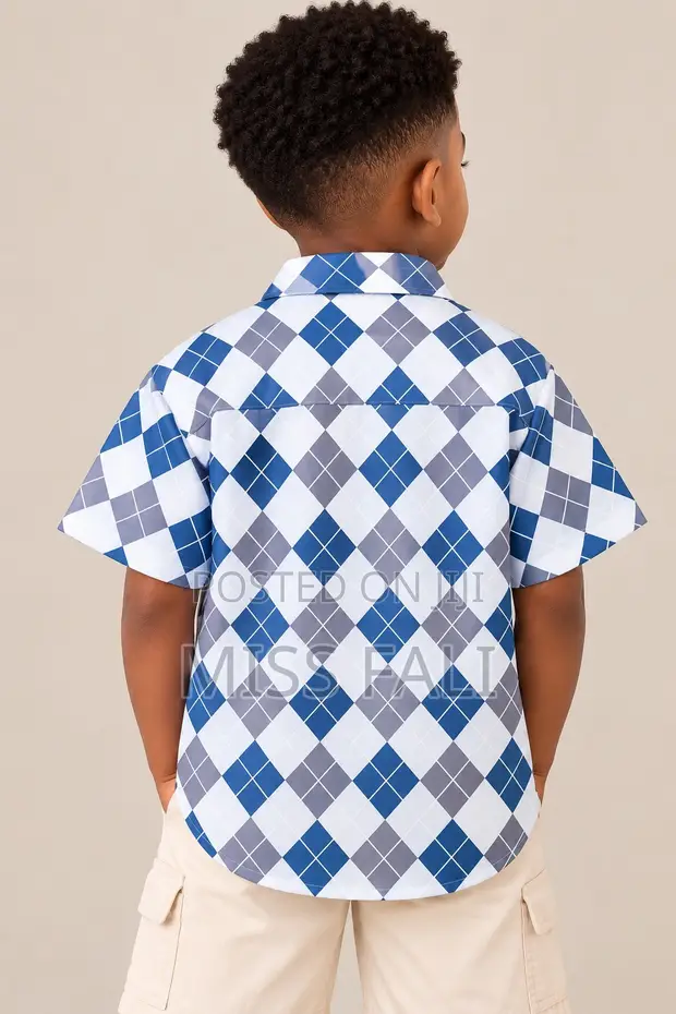 Angel Blue Argyle Short-Sleeve Shirt - Boys 6-7 Years - 1