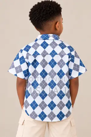 Angel Blue Argyle Short-Sleeve Shirt - Boys 6-7 Years
