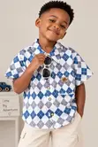 Angel Blue Argyle Short-Sleeve Shirt - Boys 6-7 Years - 2