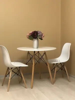 Mid-Century Modern Round Dining Table with Wood Legs
